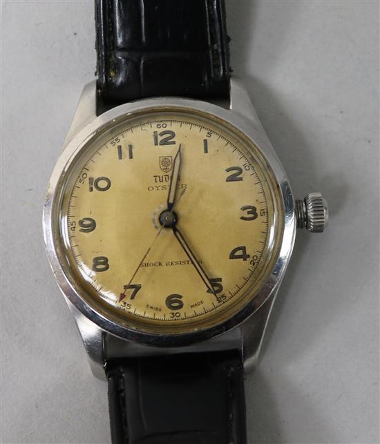 A gentlemans steel Tudor Oyster manual wind wrist watch.